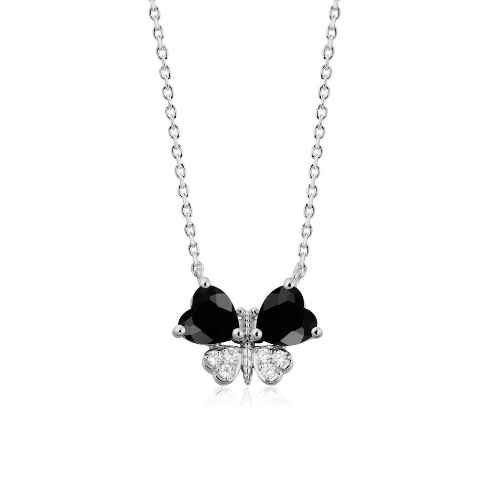 Heart Black Spinel Wings Butterfly Pendant Necklace - LUO Jewelry #metal_platinum