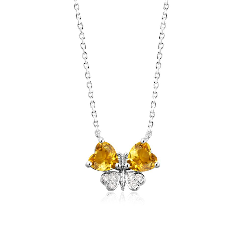Citrine Heart Shaped Wings Butterfly Necklace - LUO Jewelry #metal_14k white gold