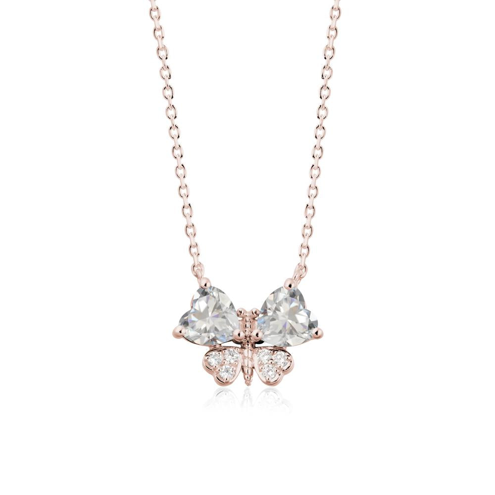 Heart Shaped Wings Butterfly Cubic Zirconia Necklace - LUO Jewelry #metal_14k rose gold
