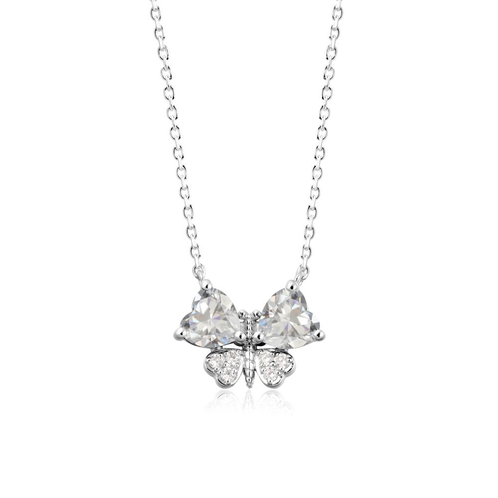 Heart Shaped Wings Butterfly Cubic Zirconia Necklace - LUO Jewelry #metal_14k white gold