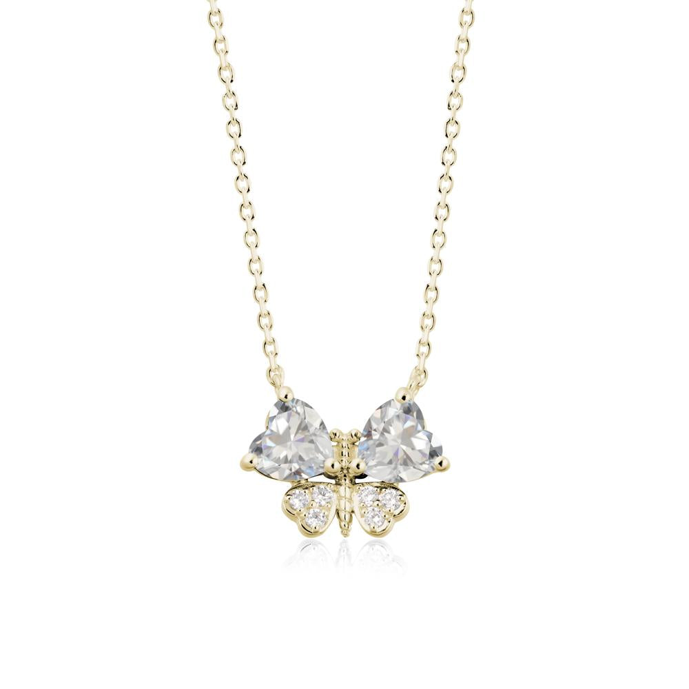 Heart Shaped Wings Butterfly Cubic Zirconia Necklace - LUO Jewelry #metal_14k yellow gold