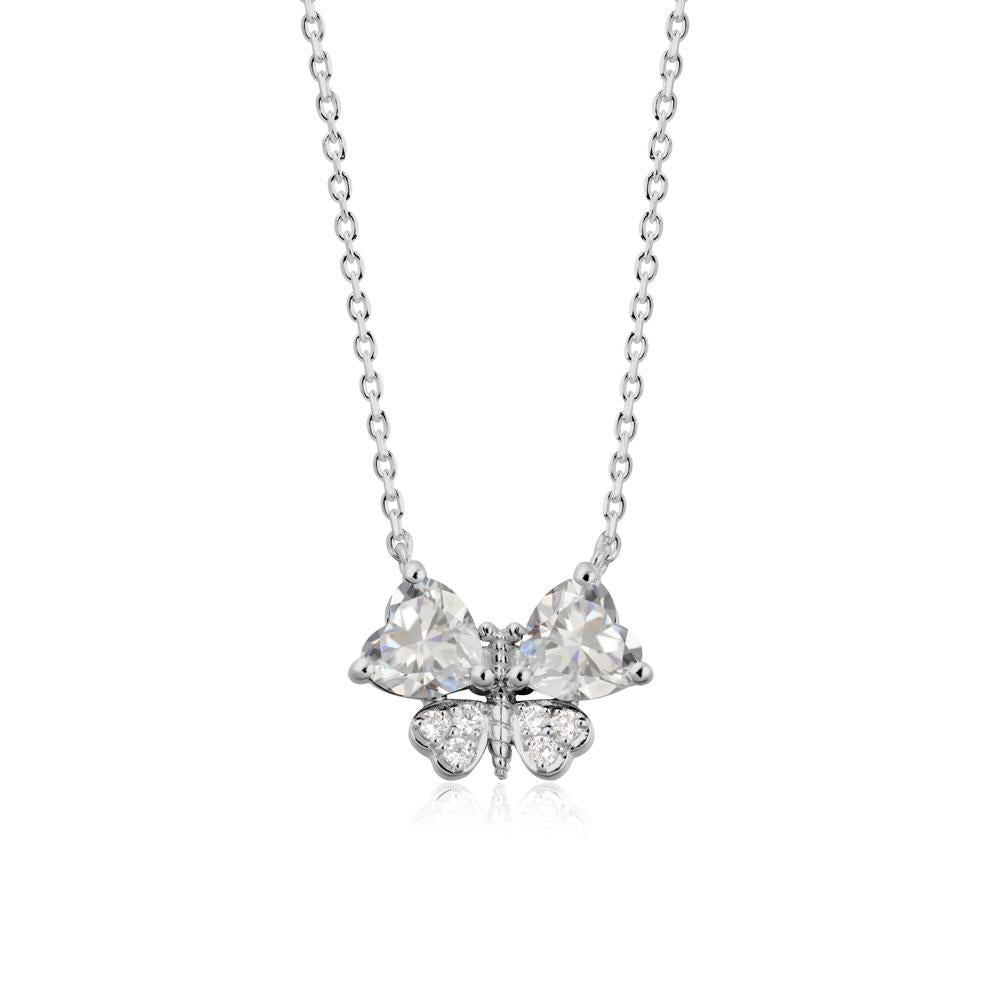 Heart Shaped Wings Butterfly Cubic Zirconia Necklace - LUO Jewelry #metal_platinum