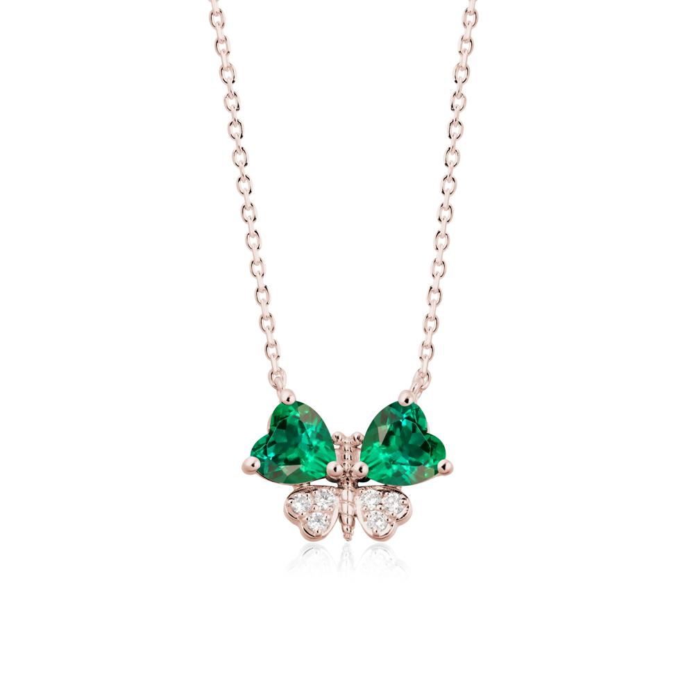 Heart Emerald Wings Butterfly Pendant Necklace - LUO Jewelry #metal_14k rose gold