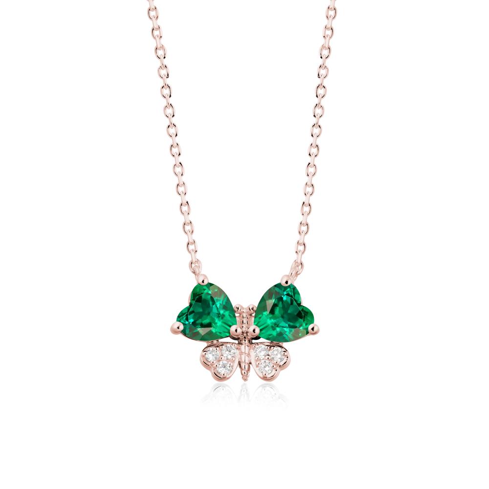 Heart Emerald Wings Butterfly Pendant Necklace - LUO Jewelry #metal_18k rose gold