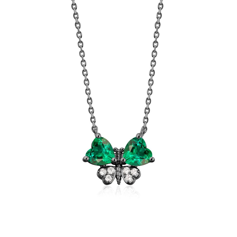 Heart Emerald Wings Butterfly Pendant Necklace - LUO Jewelry #metal_black finish sterling silver