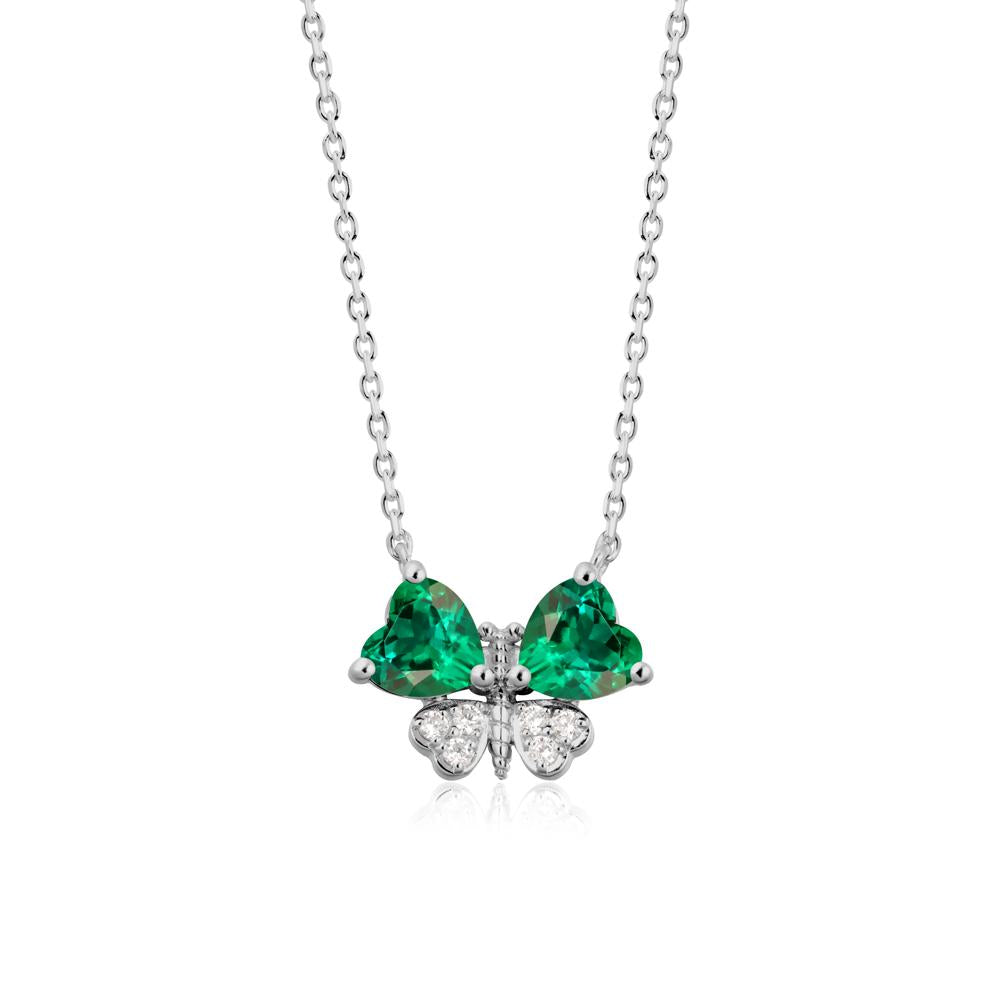 Heart Emerald Wings Butterfly Pendant Necklace - LUO Jewelry #metal_platinum