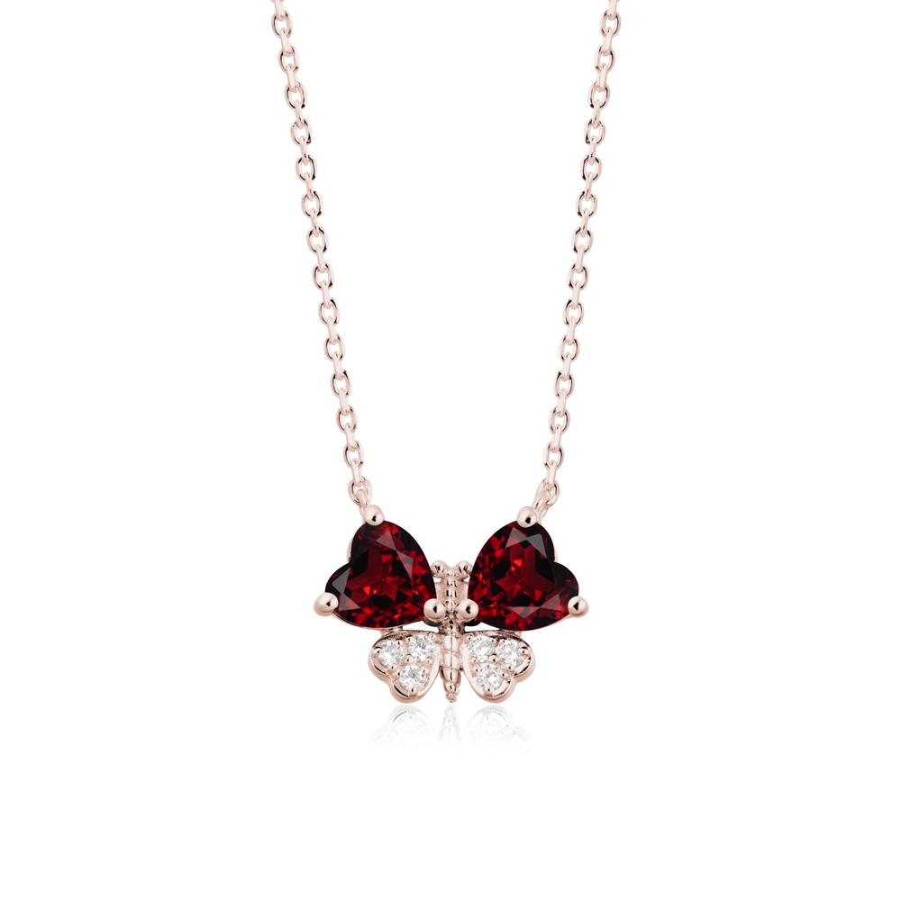 Garnet Heart Shaped Wings Butterfly Necklace - LUO Jewelry #metal_14k rose gold