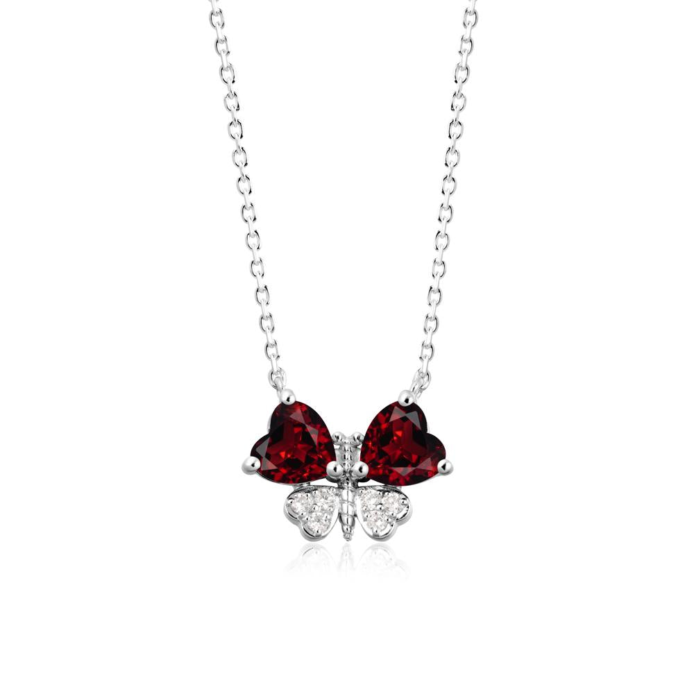 Garnet Heart Shaped Wings Butterfly Necklace - LUO Jewelry #metal_14k white gold