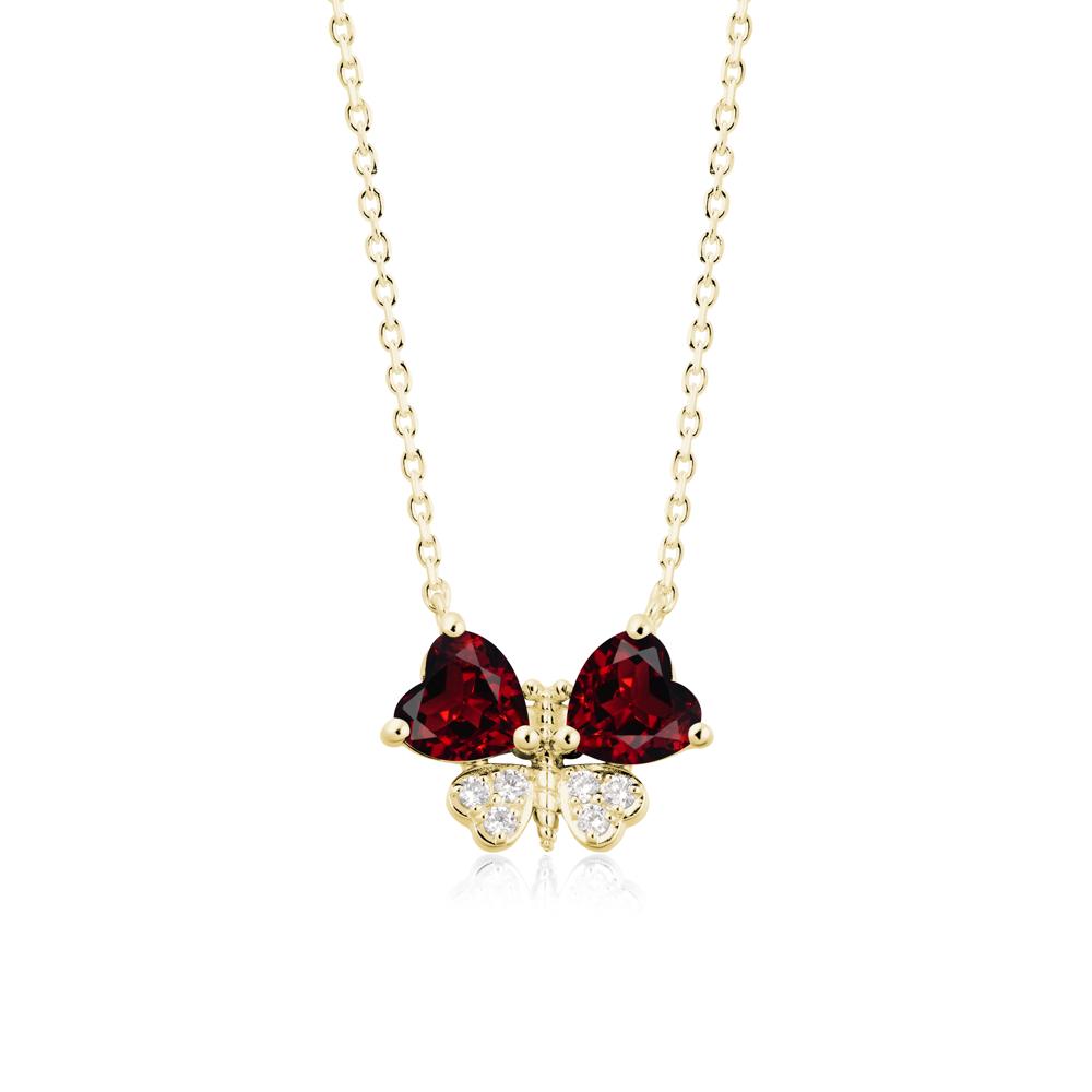 Garnet Heart Shaped Wings Butterfly Necklace - LUO Jewelry #metal_18k yellow gold