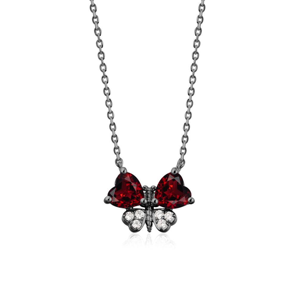 Garnet Heart Shaped Wings Butterfly Necklace - LUO Jewelry #metal_black finish sterling silver