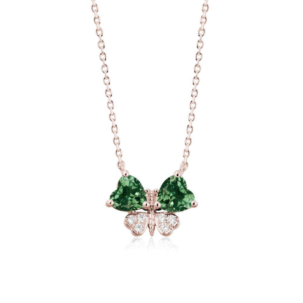 Heart Green Sapphire Wings Butterfly Pendant Necklace - LUO Jewelry #metal_14k rose gold