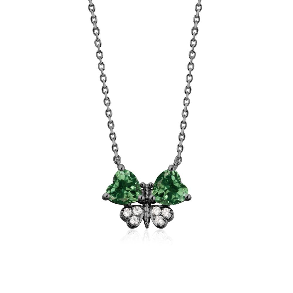 Heart Green Sapphire Wings Butterfly Pendant Necklace - LUO Jewelry #metal_black finish sterling silver
