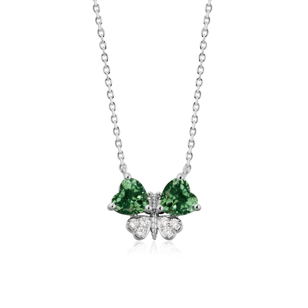 Heart Green Sapphire Wings Butterfly Pendant Necklace - LUO Jewelry #metal_platinum