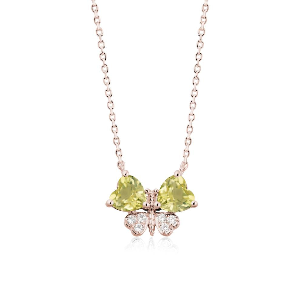 Lemon Quartz Heart Shaped Wings Butterfly Necklace - LUO Jewelry #metal_14k rose gold