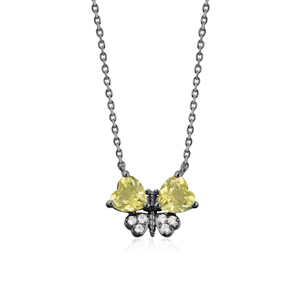 Lemon Quartz Heart Shaped Wings Butterfly Necklace - LUO Jewelry #metal_black finish sterling silver