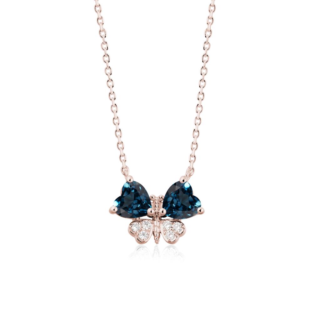 Heart Shaped Wings Butterfly London Blue Topaz Necklace - LUO Jewelry #metal_14k rose gold