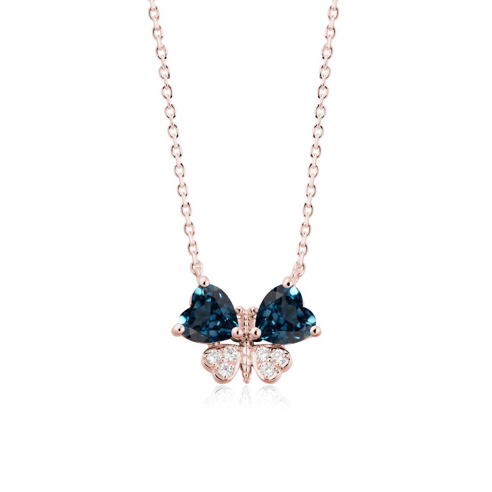 Heart Shaped Wings Butterfly London Blue Topaz Necklace - LUO Jewelry #metal_18k rose gold