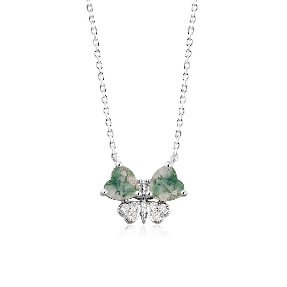 Heart Moss Agate Wings Butterfly Pendant Necklace - LUO Jewelry #metal_18k white gold