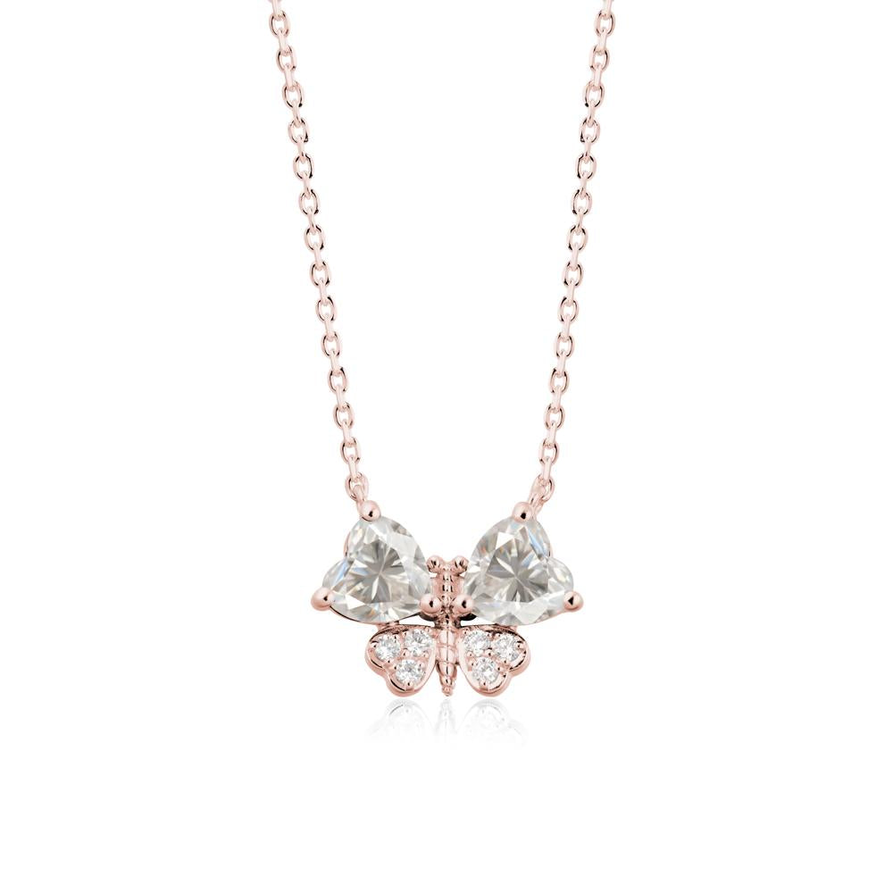 Moissanite Heart Shaped Wings Butterfly Necklace - LUO Jewelry #metal_18k rose gold