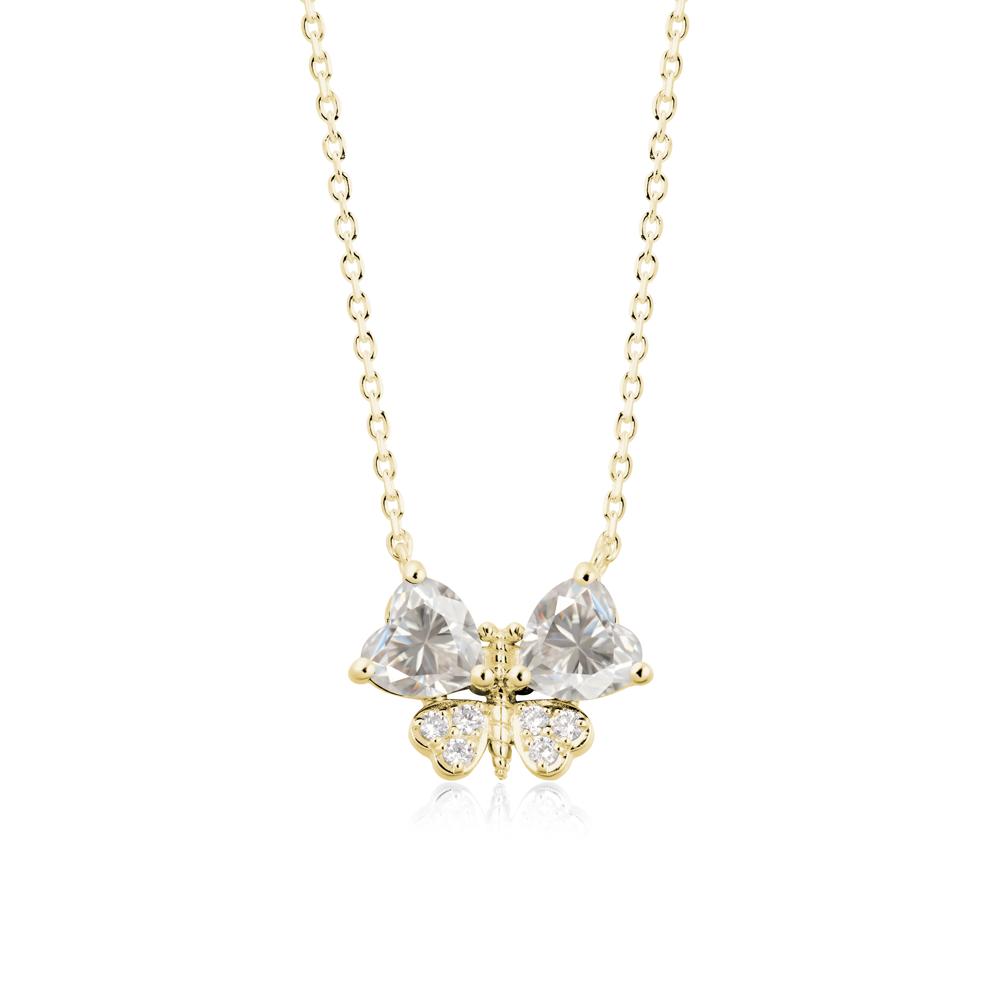 Moissanite Heart Shaped Wings Butterfly Necklace - LUO Jewelry #metal_18k yellow gold