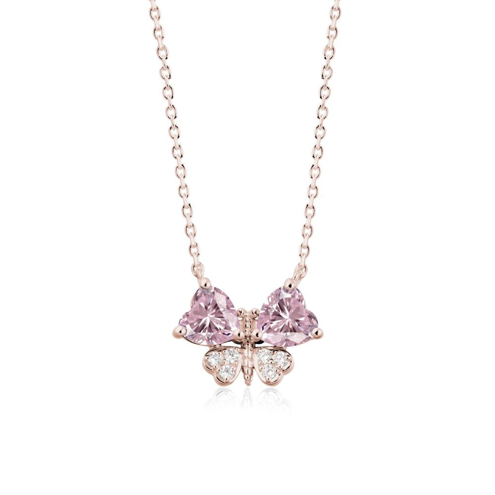Heart Pink Cubic Zirconia Wings Butterfly Pendant Necklace - LUO Jewelry #metal_14k rose gold