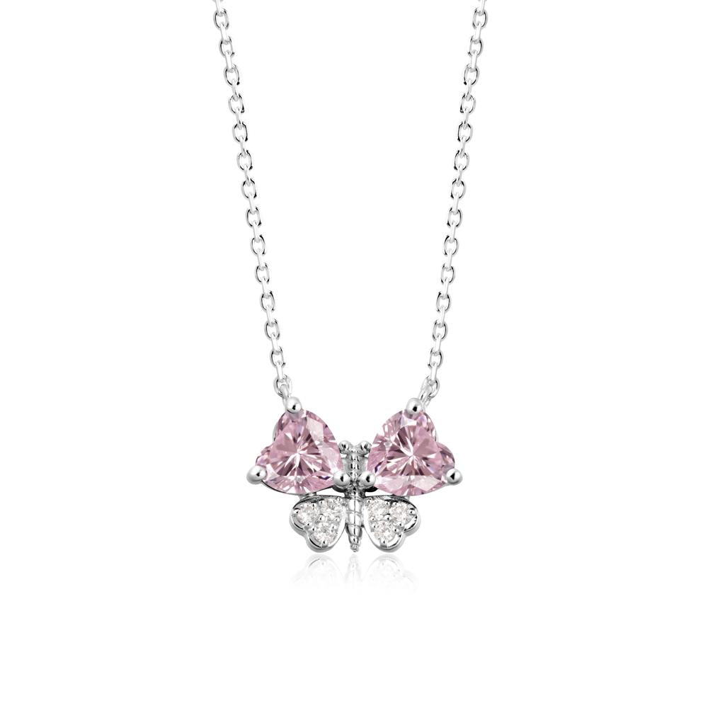 Heart Pink Cubic Zirconia Wings Butterfly Pendant Necklace - LUO Jewelry #metal_14k white gold