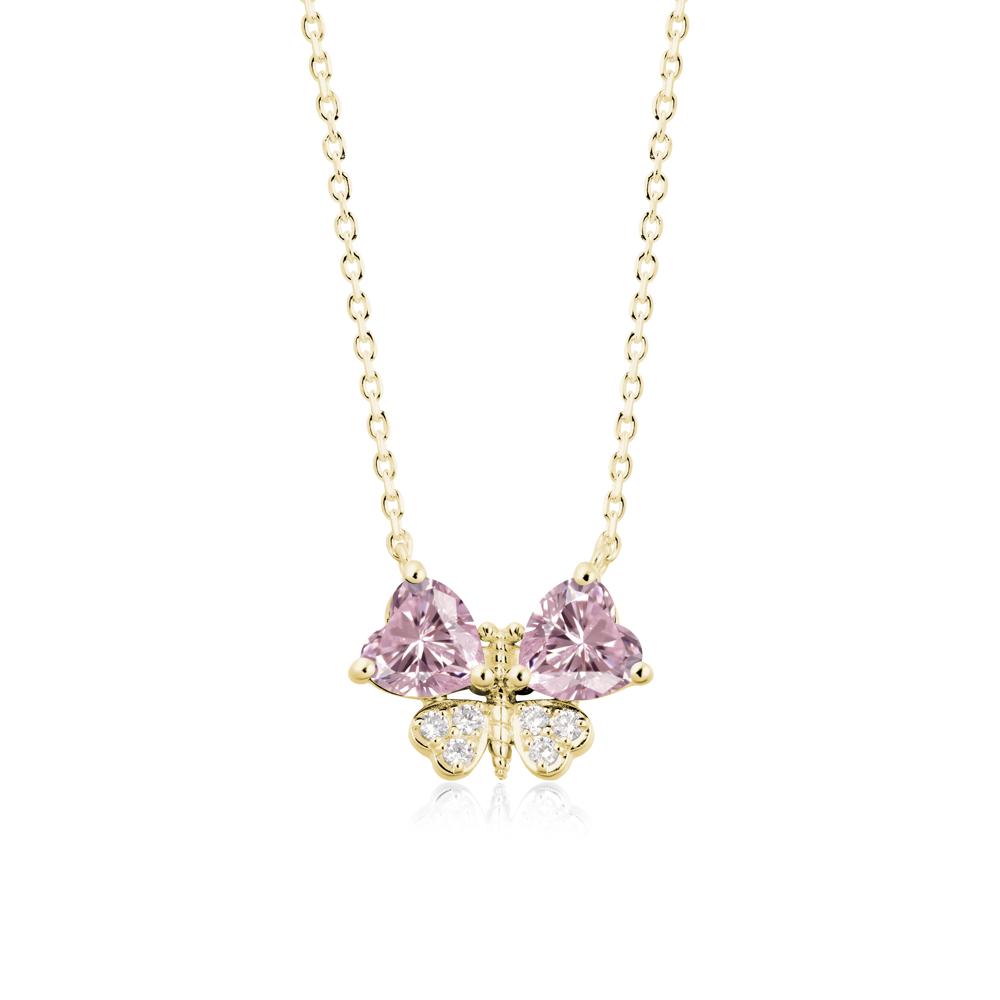 Heart Pink Cubic Zirconia Wings Butterfly Pendant Necklace - LUO Jewelry #metal_18k yellow gold