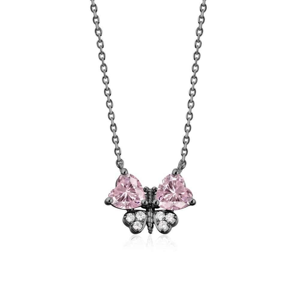 Heart Pink Cubic Zirconia Wings Butterfly Pendant Necklace - LUO Jewelry #metal_black finish sterling silver