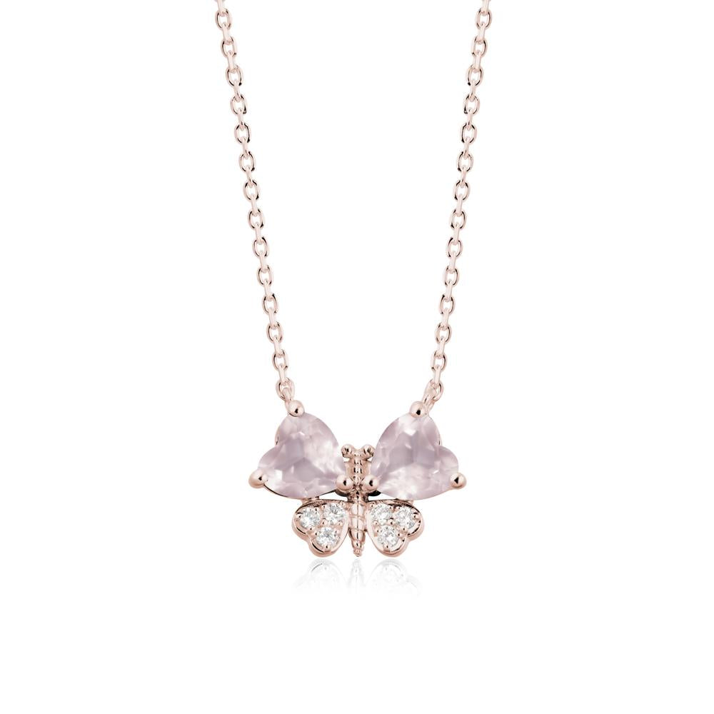 Heart Shaped Wings Butterfly Rose Quartz Necklace - LUO Jewelry #metal_14k rose gold