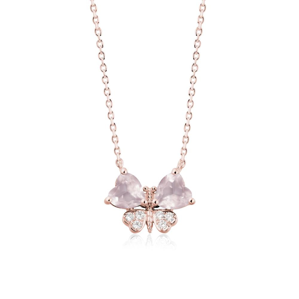 Heart Shaped Wings Butterfly Rose Quartz Necklace - LUO Jewelry #metal_18k rose gold