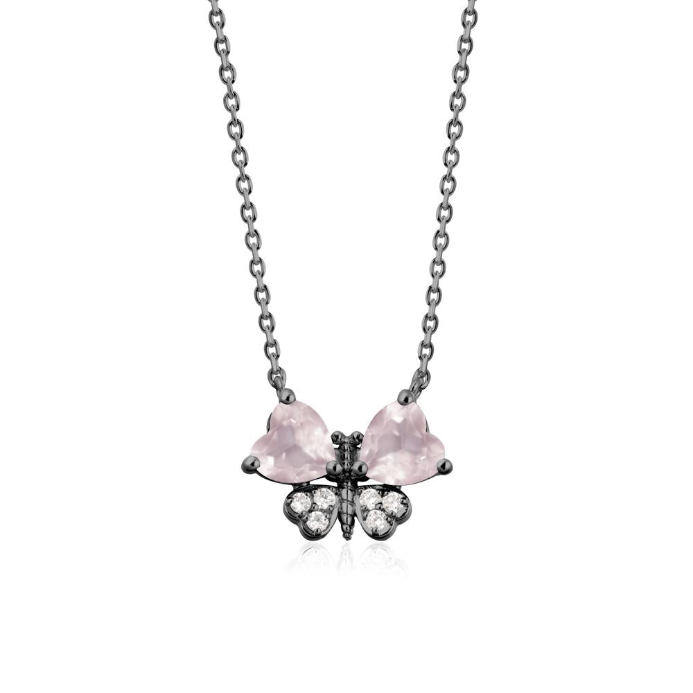 Heart Shaped Wings Butterfly Rose Quartz Necklace - LUO Jewelry #metal_black finish sterling silver