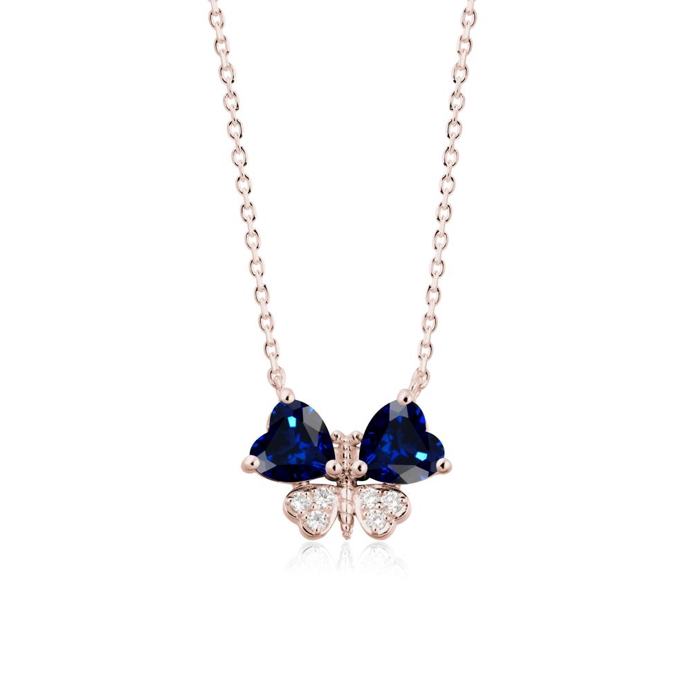 Sapphire Heart Shaped Wings Butterfly Necklace - LUO Jewelry #metal_14k rose gold