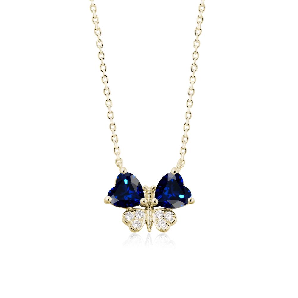 Sapphire Heart Shaped Wings Butterfly Necklace - LUO Jewelry #metal_14k yellow gold