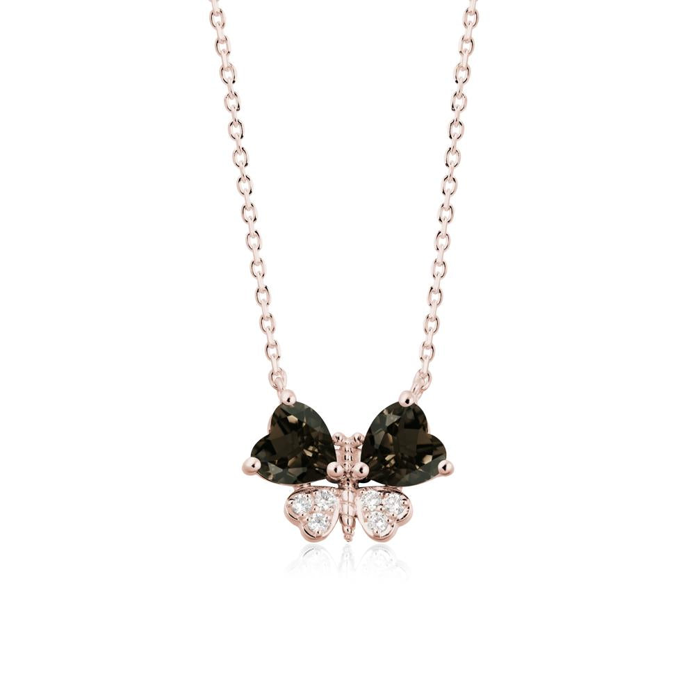 Heart Shaped Wings Butterfly Smoky Quartz Necklace - LUO Jewelry #metal_14k rose gold