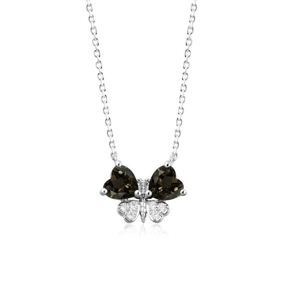 Heart Shaped Wings Butterfly Smoky Quartz Necklace - LUO Jewelry #metal_18k white gold