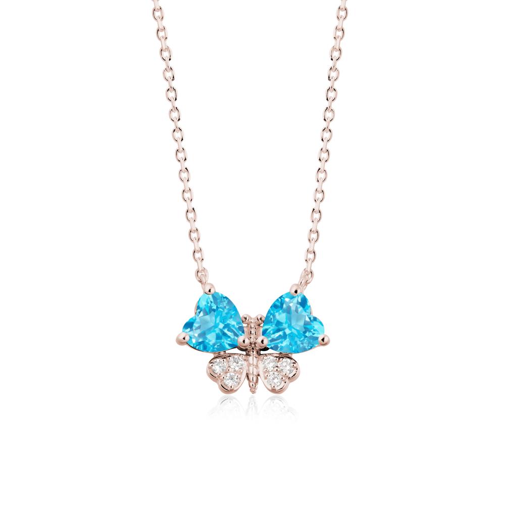Heart Swiss Blue Topaz Wings Butterfly Pendant Necklace - LUO Jewelry #metal_14k rose gold