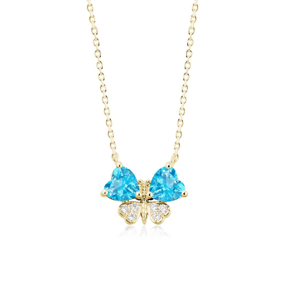 Heart Swiss Blue Topaz Wings Butterfly Pendant Necklace - LUO Jewelry #metal_18k yellow gold