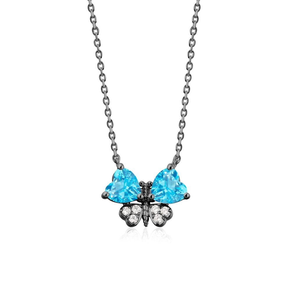 Heart Swiss Blue Topaz Wings Butterfly Pendant Necklace - LUO Jewelry #metal_black finish sterling silver