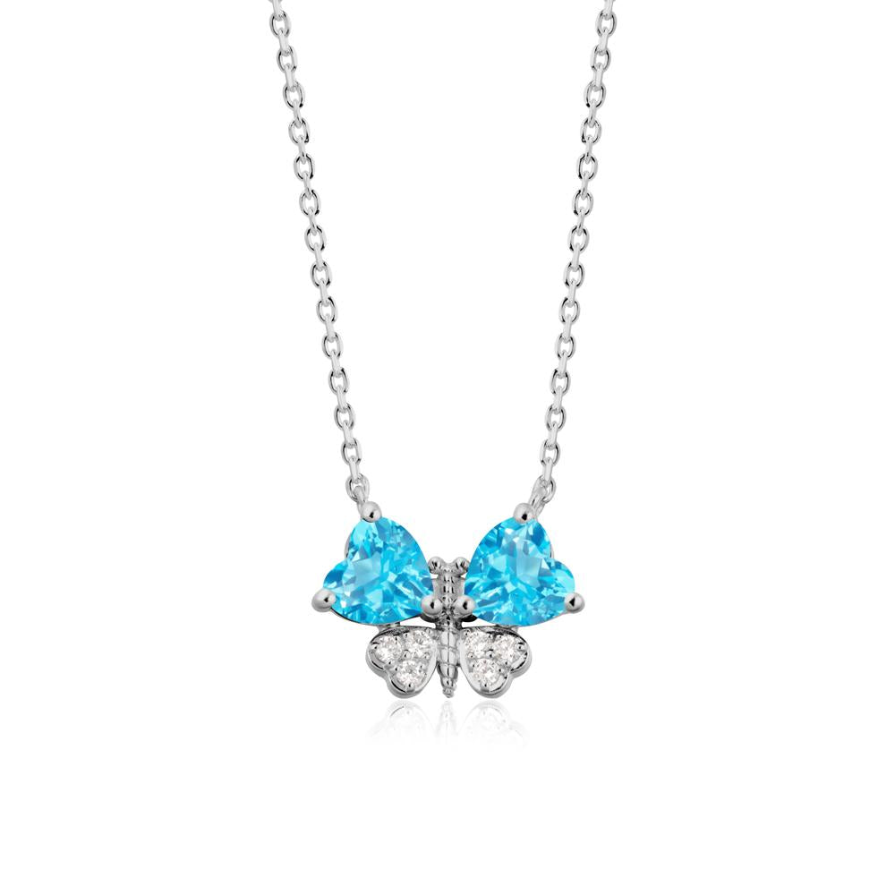 Heart Swiss Blue Topaz Wings Butterfly Pendant Necklace - LUO Jewelry #metal_platinum