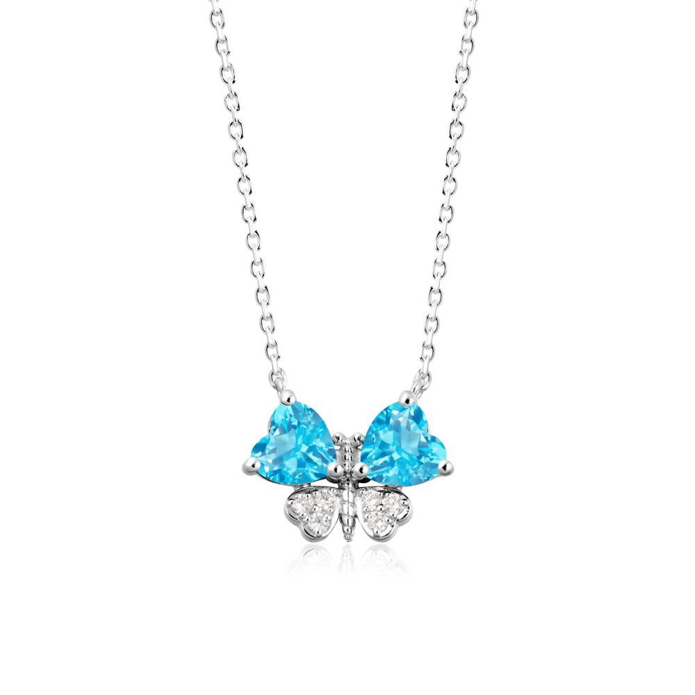 Heart Swiss Blue Topaz Wings Butterfly Pendant Necklace - LUO Jewelry #metal_sterling silver