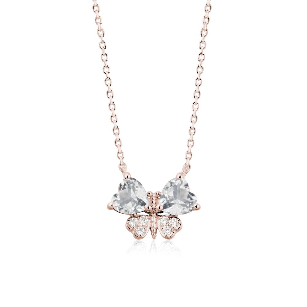 White Topaz Heart Shaped Wings Butterfly Necklace - LUO Jewelry #metal_14k rose gold