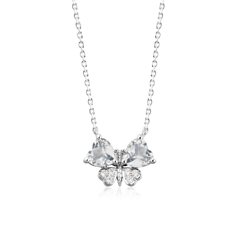 White Topaz Heart Shaped Wings Butterfly Necklace - LUO Jewelry #metal_14k white gold