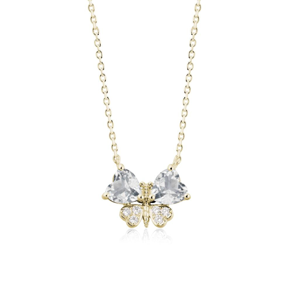 White Topaz Heart Shaped Wings Butterfly Necklace - LUO Jewelry #metal_14k yellow gold