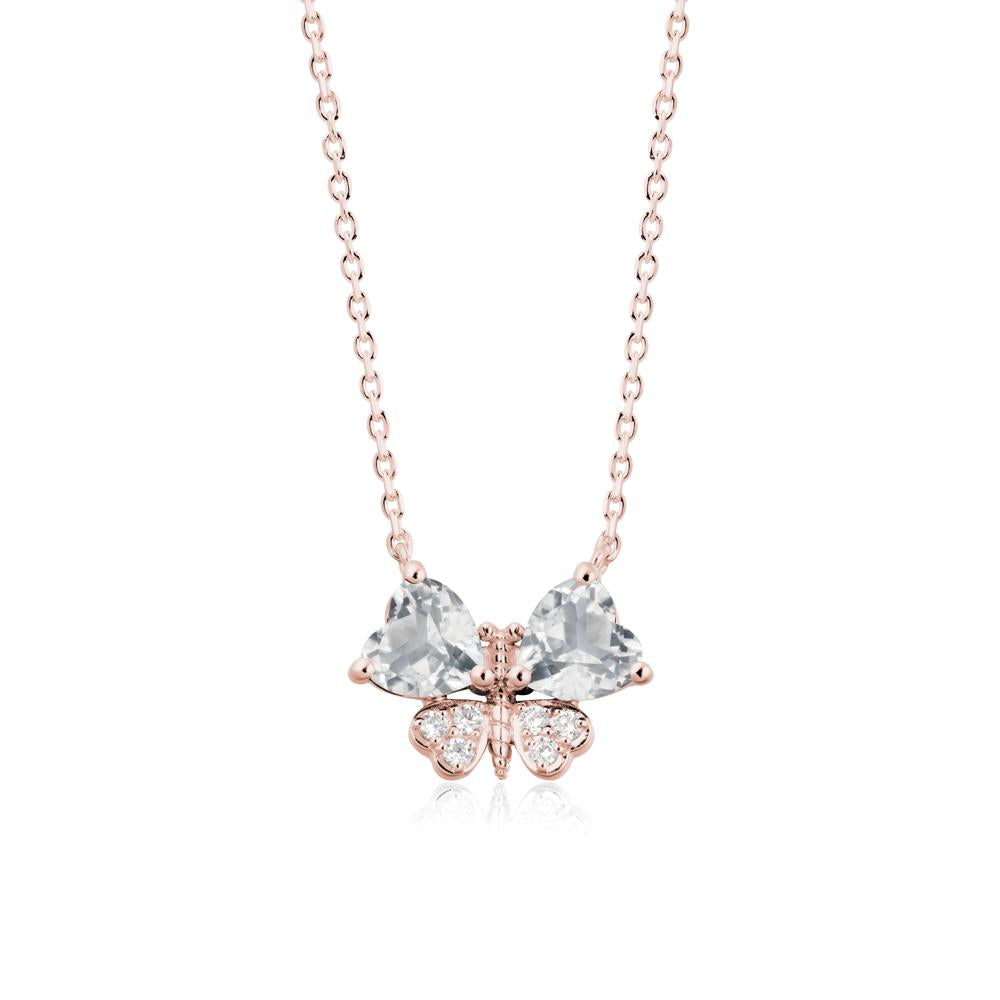 White Topaz Heart Shaped Wings Butterfly Necklace - LUO Jewelry #metal_18k rose gold