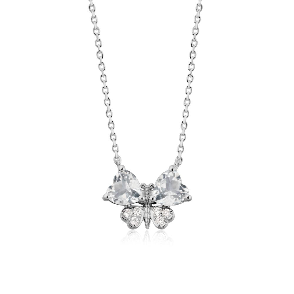 White Topaz Heart Shaped Wings Butterfly Necklace - LUO Jewelry #metal_platinum