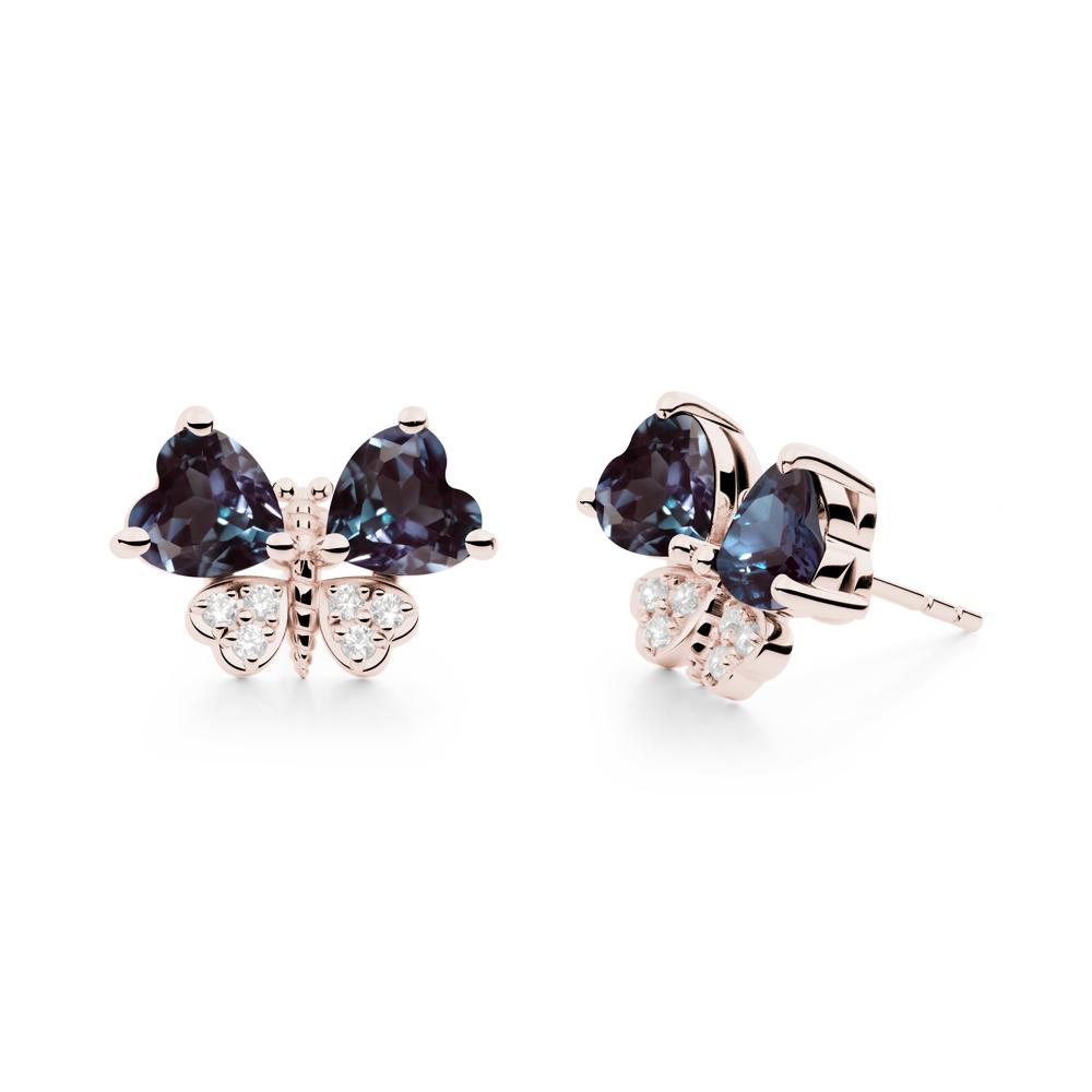 Heart Shaped Wings Butterfly Alexandrite Earrings - LUO Jewelry #metal_14k rose gold