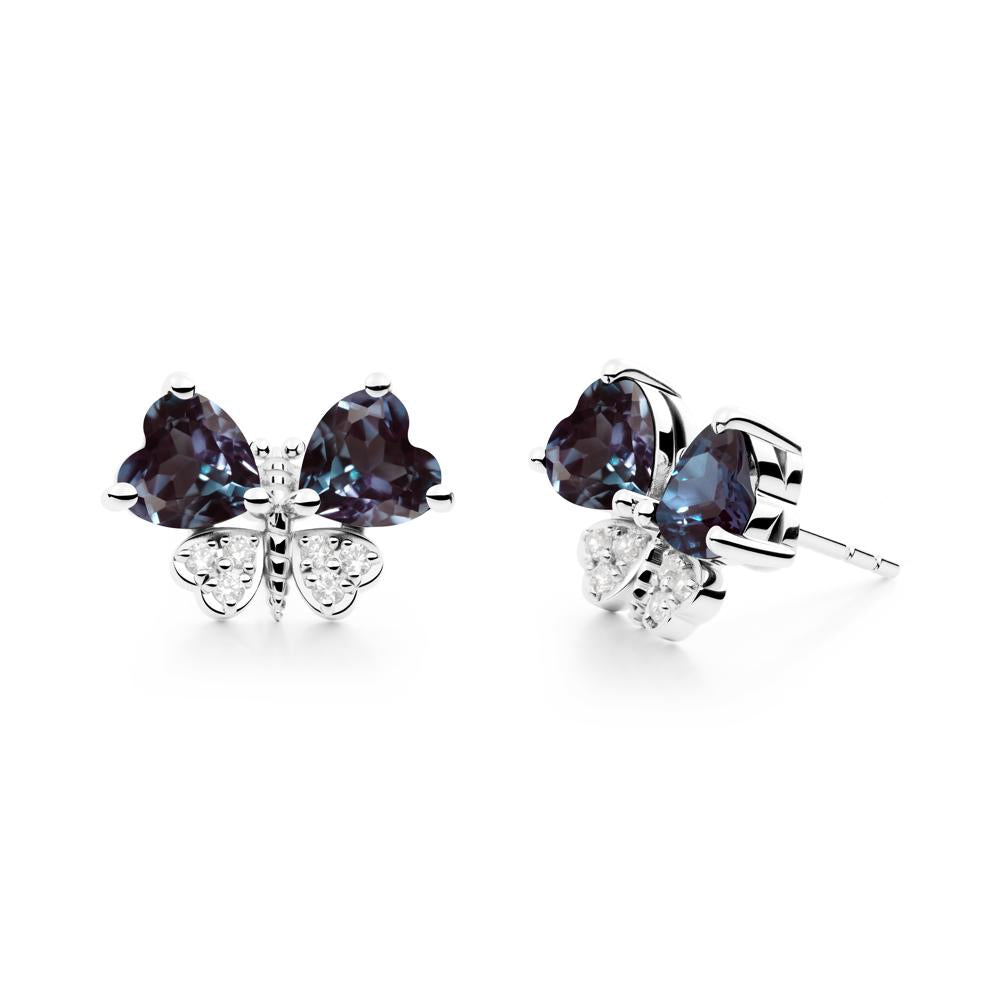 Heart Shaped Wings Butterfly Alexandrite Earrings - LUO Jewelry #metal_14k white gold