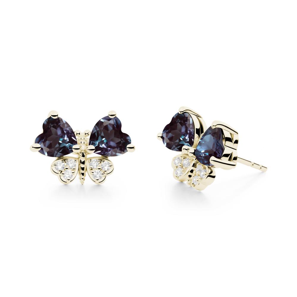 Heart Shaped Wings Butterfly Alexandrite Earrings - LUO Jewelry #metal_14k yellow gold