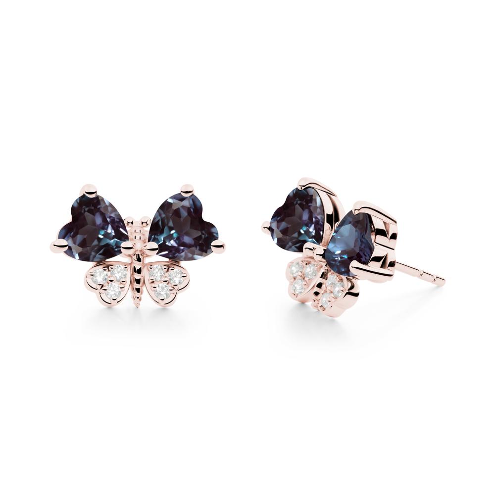 Heart Shaped Wings Butterfly Alexandrite Earrings - LUO Jewelry #metal_18k rose gold