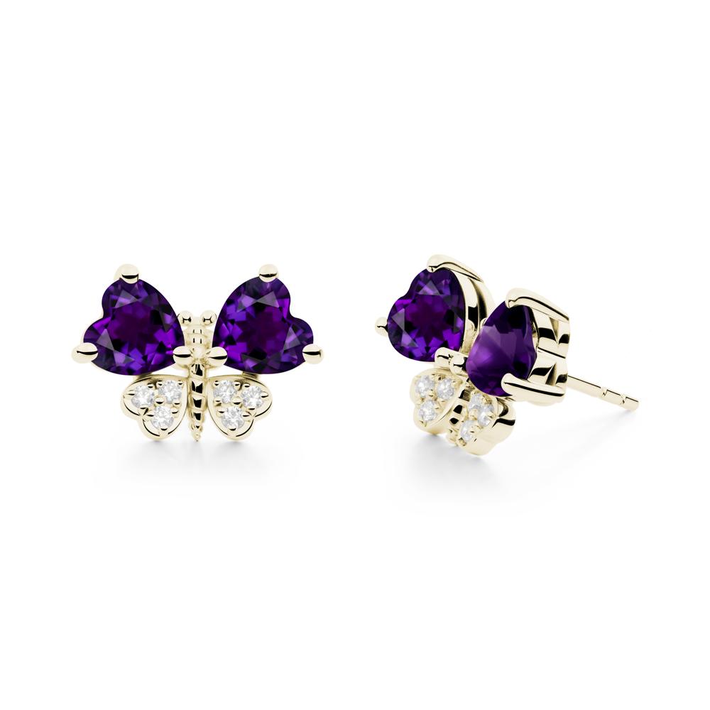 Amethyst Heart Shaped Wings Butterfly Stud Earrings - LUO Jewelry #metal_14k yellow gold